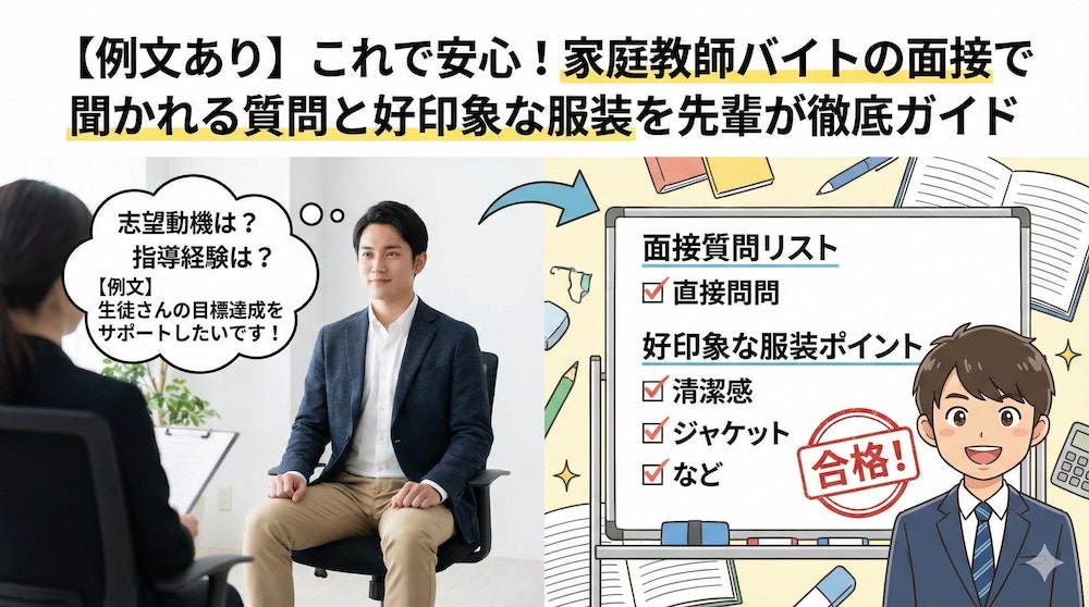 【例文あり】これで安心！家庭教師バイトの面接で聞かれる質問と好印象な服装を先輩が徹底ガイド